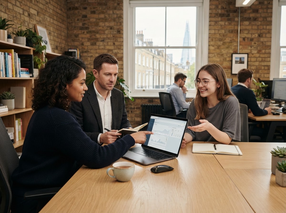 Choice Digivault team reviewing AI-driven strategy analysis on a desktop interface